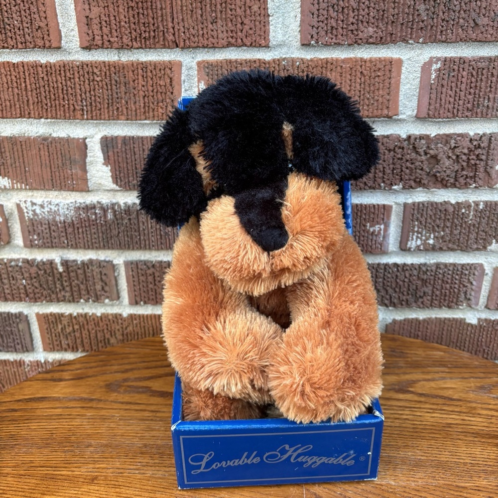 Lovable Huggable Rottweiler Black Brown Puppy 12" Plush Stuffed Animal in box